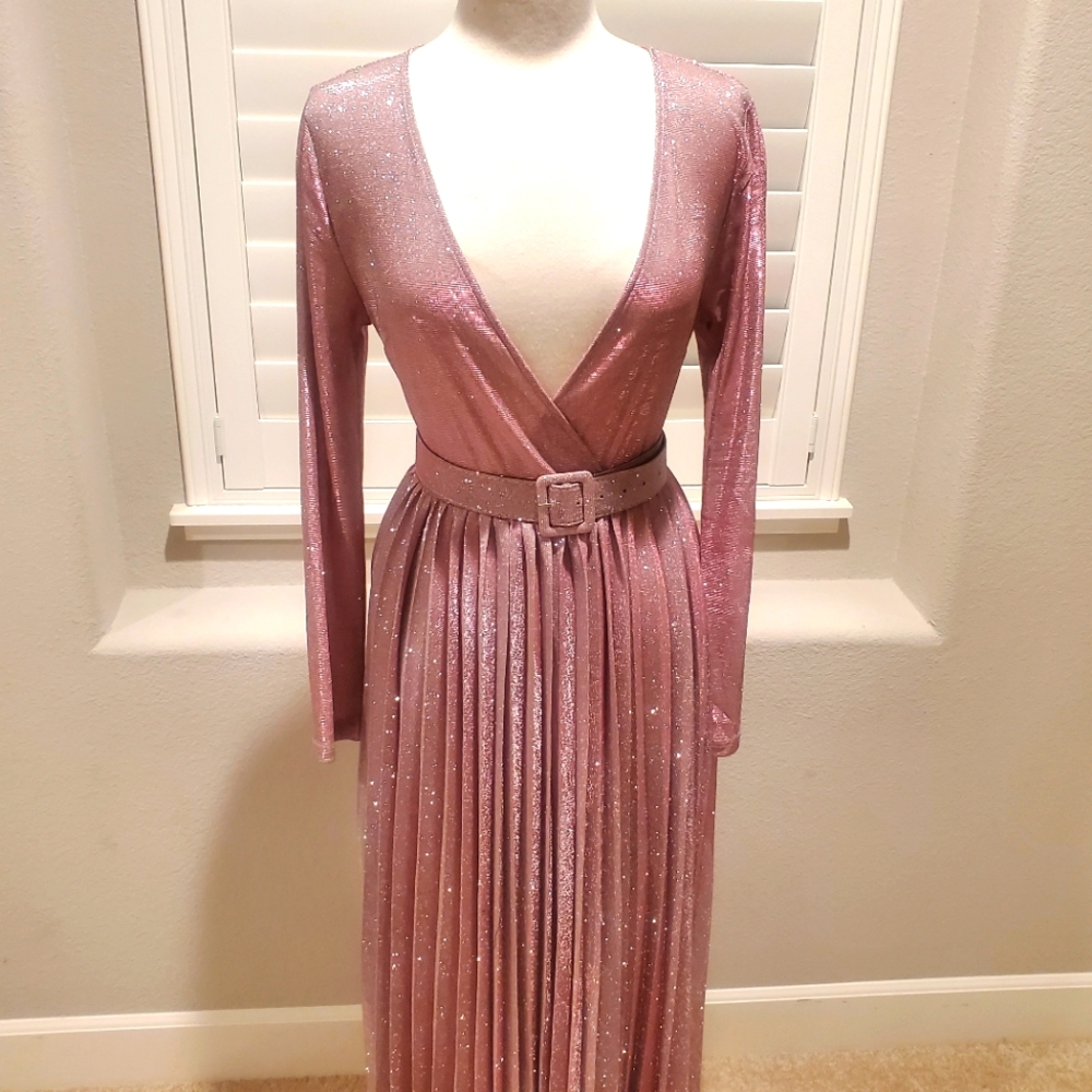 Pink metallic maxi dress